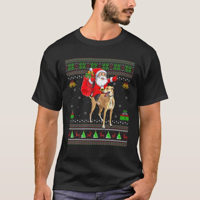 Camiseta Noche graciosa Santa Claus montando al Greyhound C (Anverso)