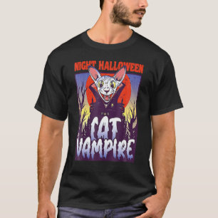 Camiseta Noche Halloween Gato Vampiro Bebe Sangre Vampiro