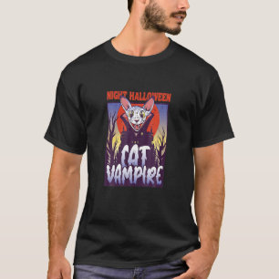 Camiseta Noche Halloween Gato Vampiro Bebido Sangre Vampiro