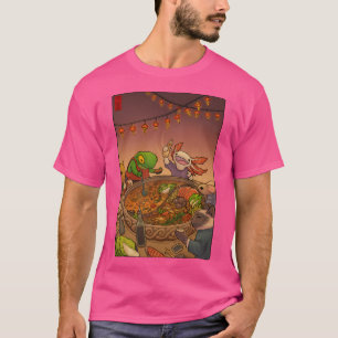 Camiseta Noche Hotpot Asiática Con Rana Cuta Axolotl Gato M