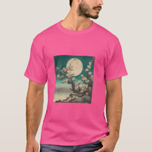 Camiseta Noche japonesa de flores de cerezo iluminada por l
