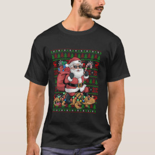 Camiseta Noche navideña enciende curiosa Santa Riding Gecko