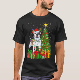 Camiseta Noche navideña ilumina Bulldog Santa Americano