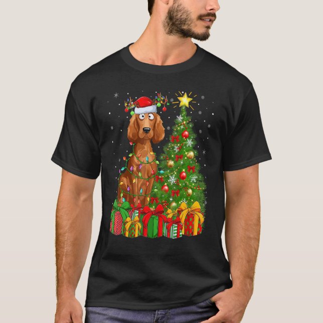 Camiseta Noche navideña ilumina Santa Irish Setter Dog Chri (Anverso)