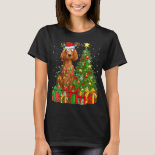 Camiseta Noche navideña ilumina Santa Irish Setter Dog Chri