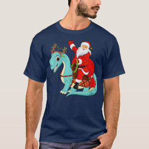 Camiseta Noche navideña Santa Riding Brontosaurus Dino
