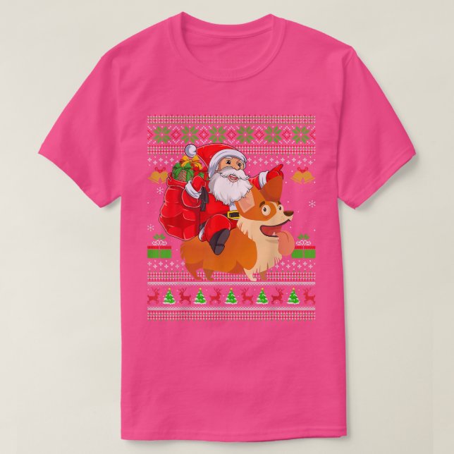Camiseta Noche navideña Santa Riding Cardigan Corgi Perro g (Diseño del anverso)