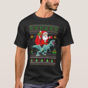 Camiseta Noche navideña Santa Riding Tyrannosaurus Dinosaur