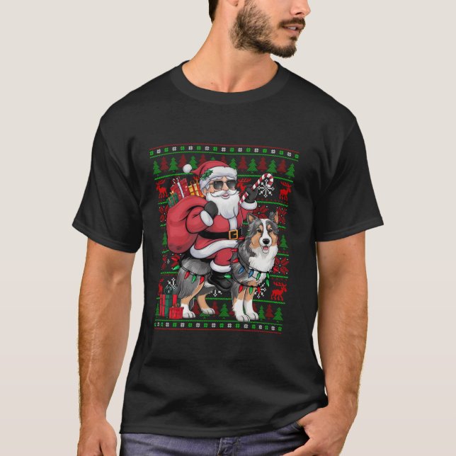 Camiseta Noche navideña se enciende curiosa Santa Riendo Sh (Anverso)