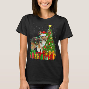 Camiseta Noche navideño alumbra a Santa Sheltie Perro Navid