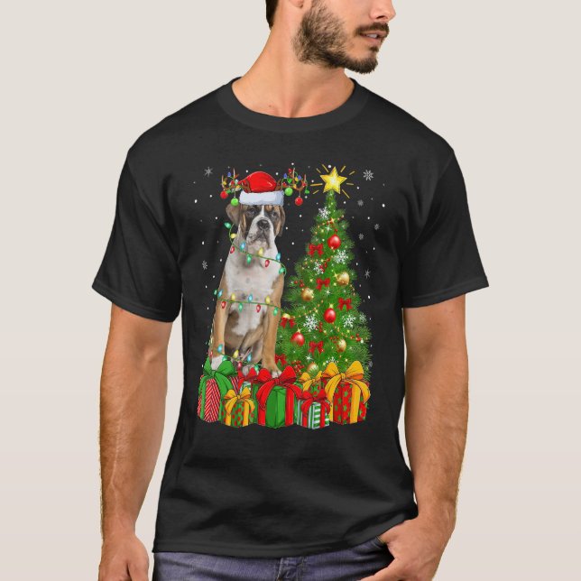 Camiseta Noche navideño alumbra Santa Bulldog inglesa Navid (Anverso)