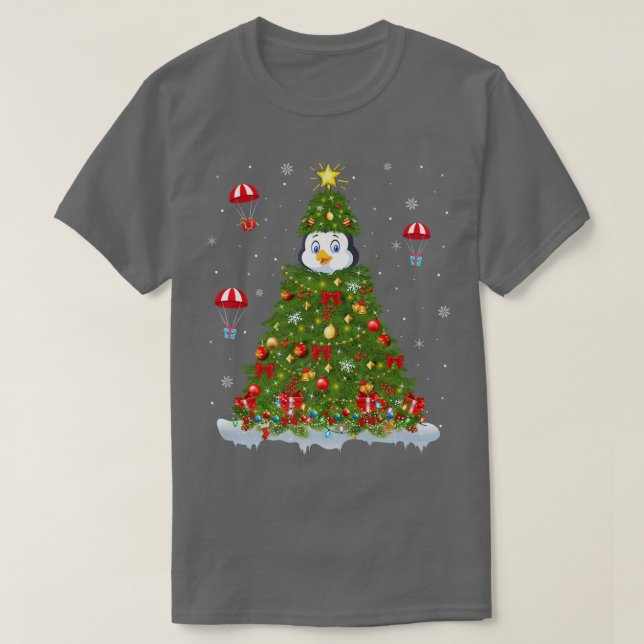 Camiseta Noche navideño alumbrado a familia divertida pingü (Diseño del anverso)