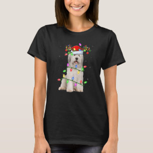 Camiseta Noche navideño alumbrado Santa Bearded Collie Dog 