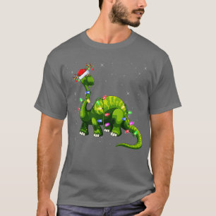 Camiseta Noche navideño alumbrado Santa Brontosaurus Dinosa