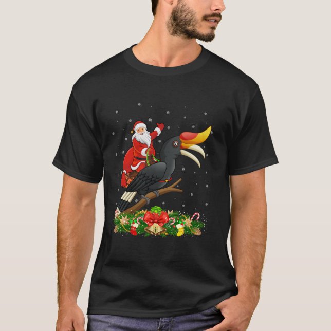 Camiseta Noche navideño ilumina curioso pájaro de Santa Rid (Anverso)
