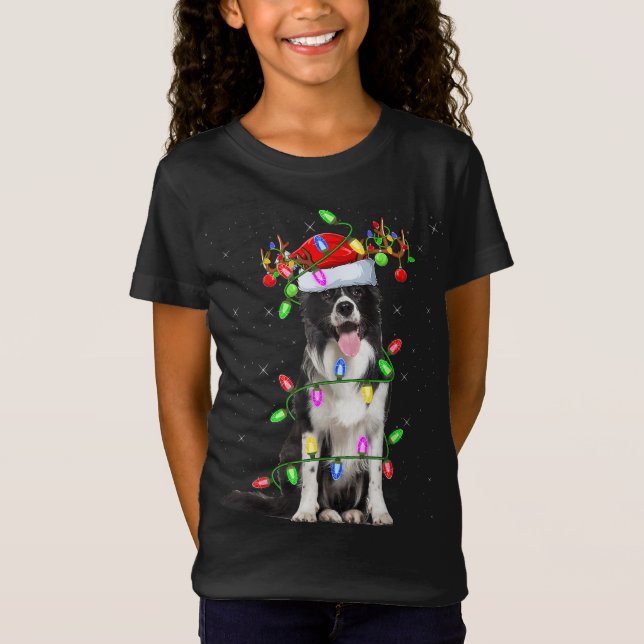 Camiseta Noche navideño iluminando Santa Border Collie Dog  (Anverso)