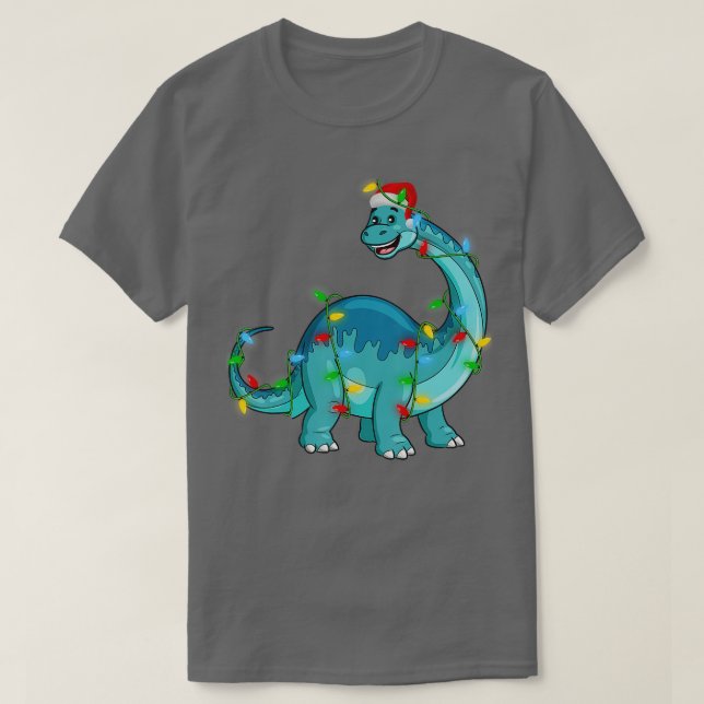 Camiseta Noche navideño Santa Brontosaurus Dinosaur (Diseño del anverso)