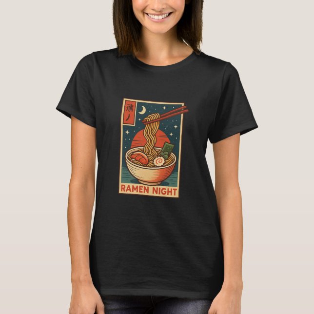 Camiseta Noche Retro de Ramen Arte de Comida Japonesa (Anverso)