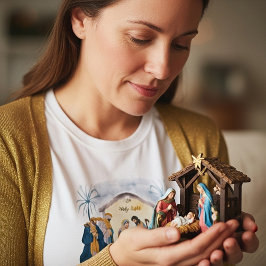 Camiseta "Noche santa" de la natividad en oro y az