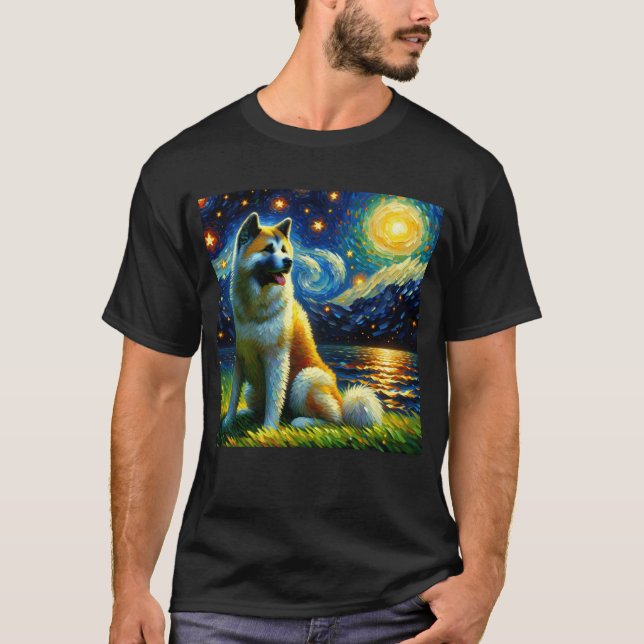 Camiseta Noche Starry Akita Dog Van Gogh Lover (Anverso)
