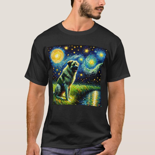 Camiseta Noche Starry Anatolian Pastor Perro Van Gogh Lover (Anverso)
