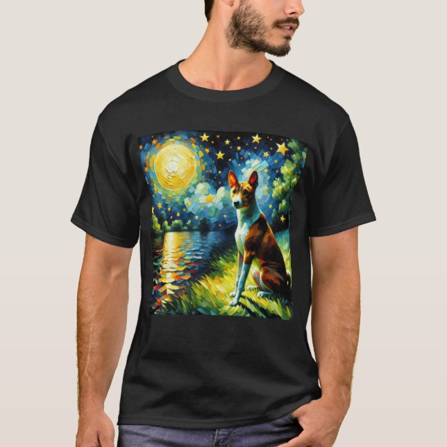 Camiseta Noche Starry Basenji Perro Van Gogh Lover (Anverso)