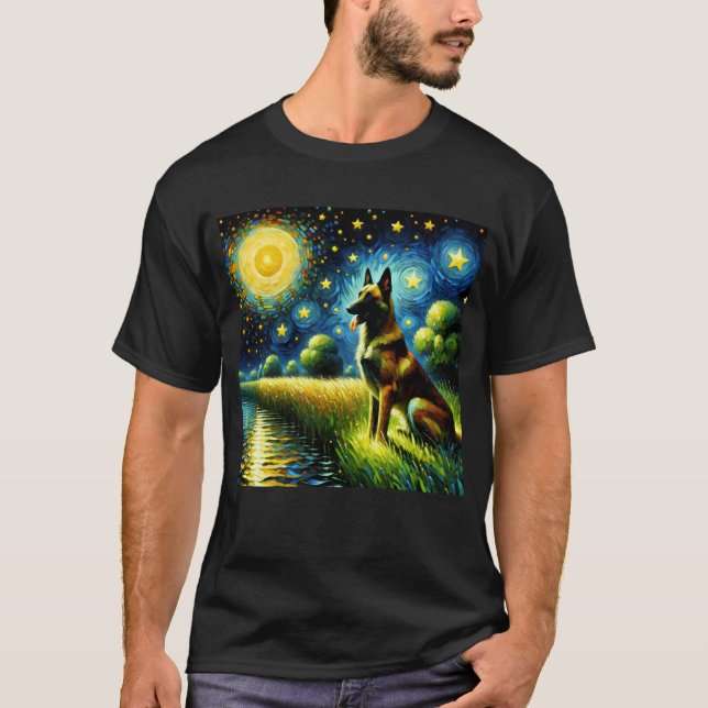 Camiseta Noche Starry Belga Malinois Dog Van Gogh Lover (Anverso)