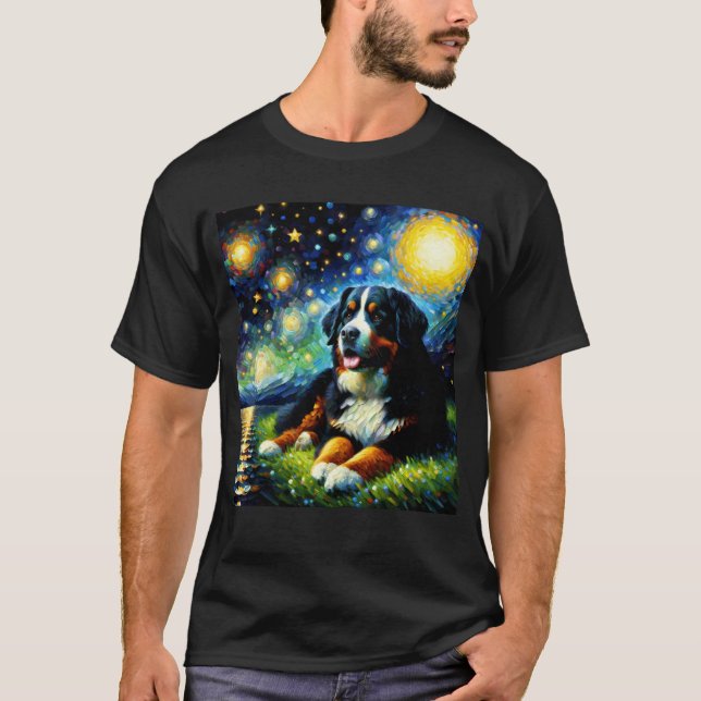 Camiseta Noche Starry Bernese Mountain Dog Van Gogh Lover (Anverso)