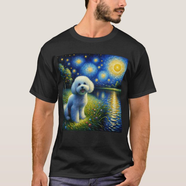 Camiseta Noche Starry Bichon Frise Dog Van Gogh Lover (Anverso)
