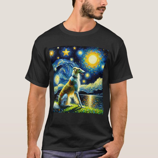 Camiseta Noche Starry Borzoi Dog Van Gogh Lover (Anverso)