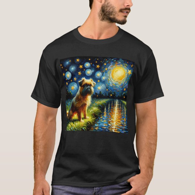 Camiseta Noche Starry Bruselas Griffon Dog Van Gogh Lover (Anverso)