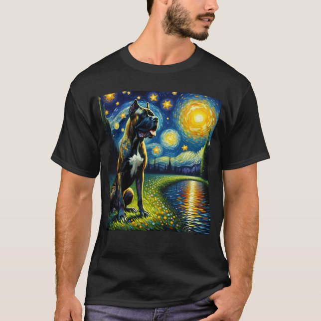 Camiseta Noche Starry Cane Corso Dog Van Gogh Lover (Anverso)