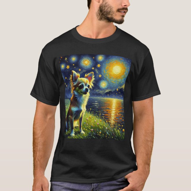 Camiseta Noche Starry Chihuahua Perro Van Gogh Lover (Anverso)