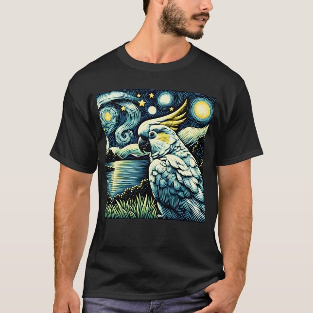Camiseta Noche Starry Cockatoo Parrot Van Gogh Bird Lover (Anverso)