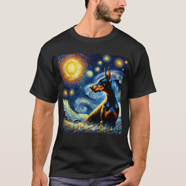 Camiseta Noche Starry Doberman Pinscher Dog Van Gogh Lover (Anverso)