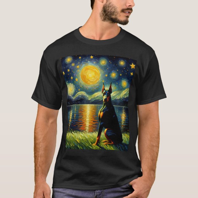 Camiseta Noche Starry Doberman Pinscher Dog Van Gogh Lover (Anverso)