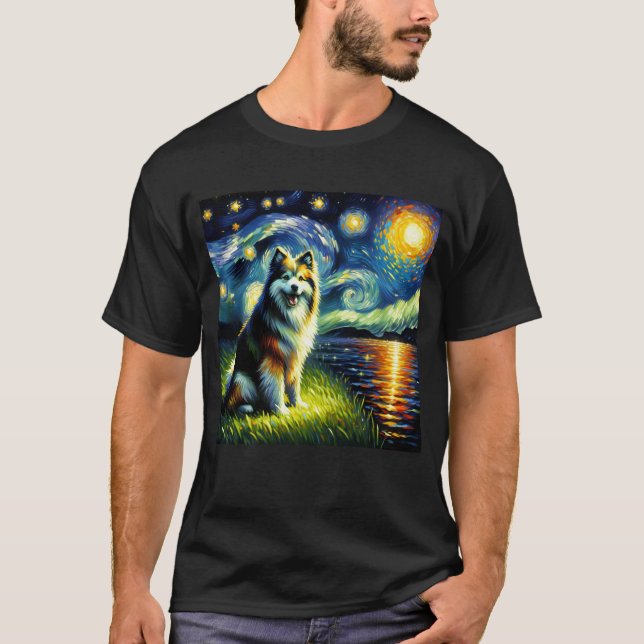 Camiseta Noche Starry Finlandés Lapphund Dog Van Gogh Lover (Anverso)
