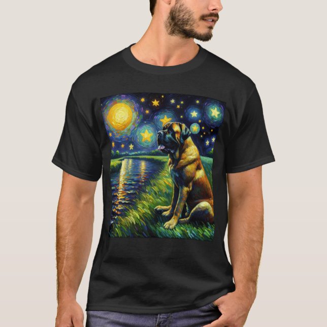 Camiseta Noche Starry Mastiff Perro Van Gogh Lover (Anverso)
