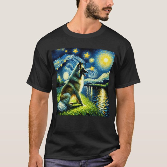 Camiseta Noche Starry Tervuren Dog Van Gogh Lover (Anverso)