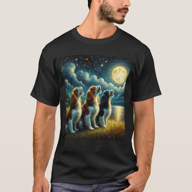 Camiseta Noche Starry Tres Cavalier Rey Charles Spaniels (Anverso)
