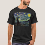 Camiseta Noche Starry - van Gogh<br><div class="desc">Desde la lámpara de Nuenen del minero hasta la que colocó en su ventana siguiendo la escena con Gauguin; desde la estrella de la noche que observó en 1875 en Corot Olive Orchard hasta la carta que le escribió a su hermano en agosto de 1888, en la que decía: "Algún...</div>