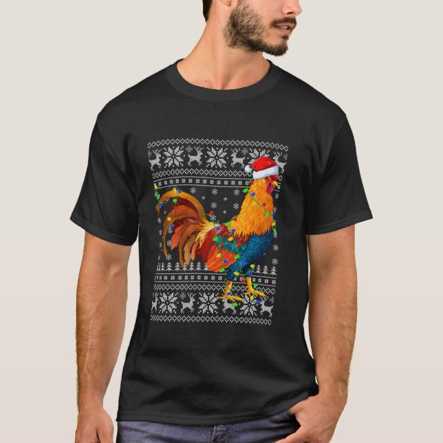 Camiseta Noche sudorosa alumbrada Santa Hat Rooster Bird Ch (Anverso)