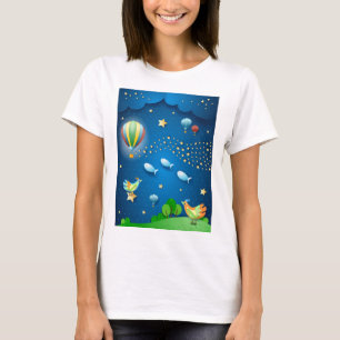 Camiseta Noche surrealista con globos y post de ola de estr