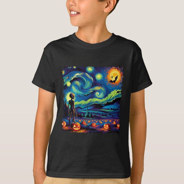 Camiseta Noche Van Gogh Starry Alien Halloween Fall Pum (Anverso)