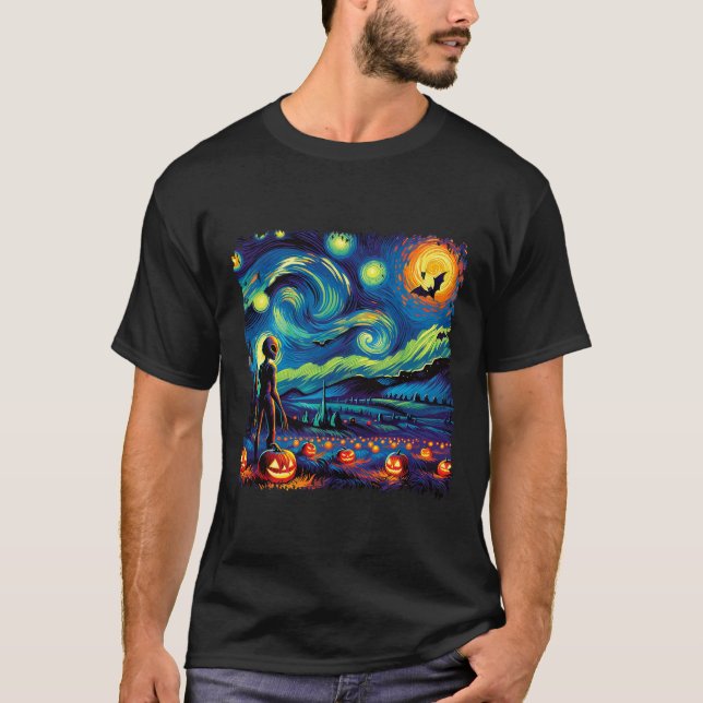 Camiseta Noche Van Gogh Starry Alien Halloween Fall Pum (Anverso)