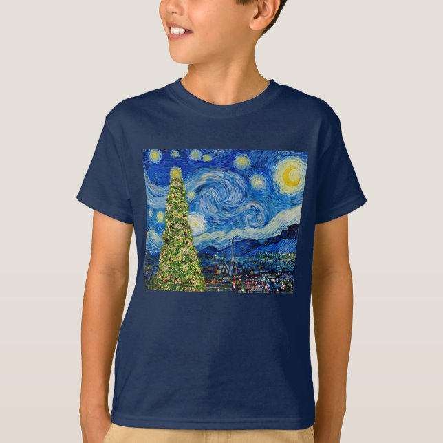 Camiseta Noche Van Gogh Starry - Árbol de Navidad (Anverso)