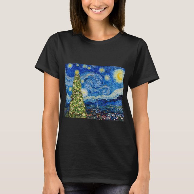 Camiseta Noche Van Gogh Starry - Hoodie de árbol de Navidad (Anverso)