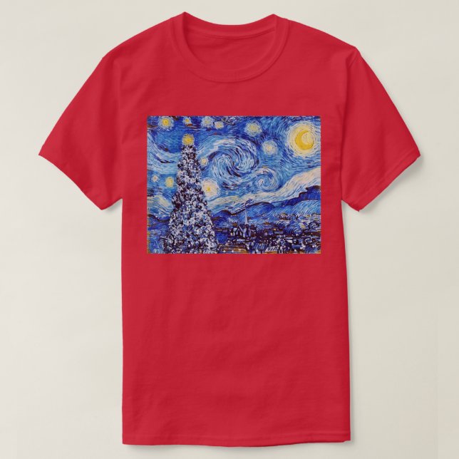 Camiseta Noche Van Gogh Starry Navidades blancos invierno (Diseño del anverso)