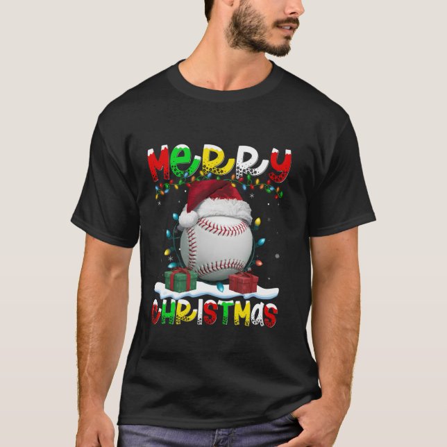 Camiseta Nochebuena alumbrando Santa Hat Baseball Feliz Nav (Anverso)