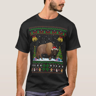 Camiseta Nochebuena de animales de Santa Bison iluminando a